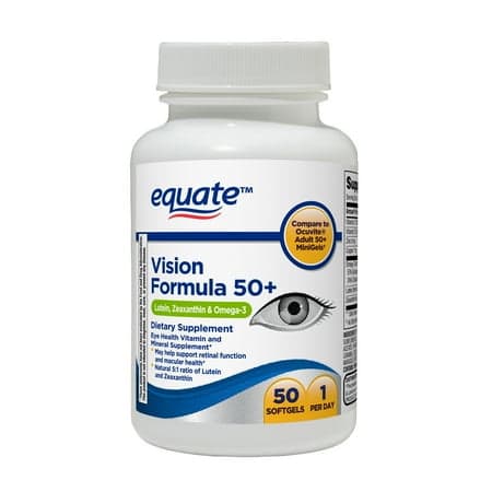Equate Vision Formula 50+ Dietary Supplement Soft Gels for Eye Health, 50 Count, Compare to Ocuvite® Adult 50+ Minigels