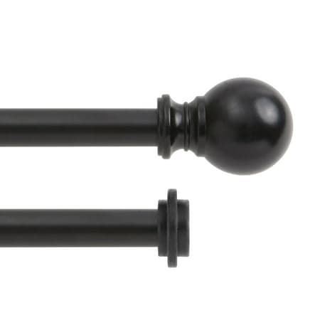 Kenney Ball 5/8" Standard Decorative Window Double Curtain Rod, 36-66", Matte Black