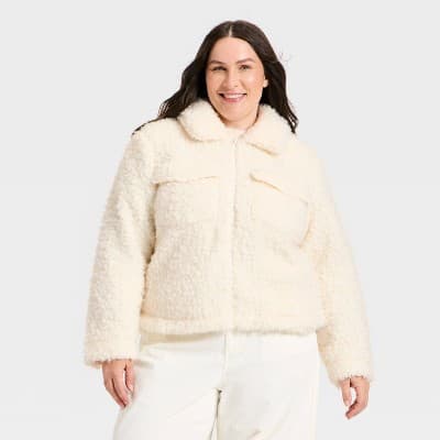 Women's Cozy Faux Shearling Jacket - Universal Thread™ Cream 4X