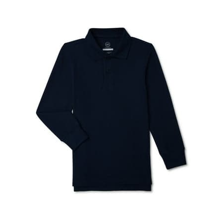 Wonder Nation Boys’ School Uniform Pique Polo Shirt with Long Sleeves