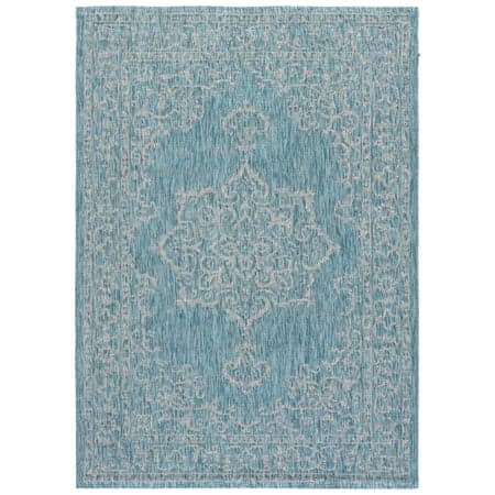 SAFAVIEH Courtyard Clodagh Medallion Indoor/Outdoor Area Rug, Aqua/Grey, 4' x 5'7"