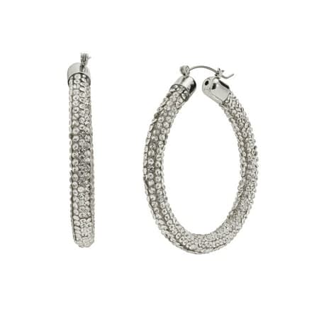 Madden NYC Women's Rhodium Pavé Hoop Earrings