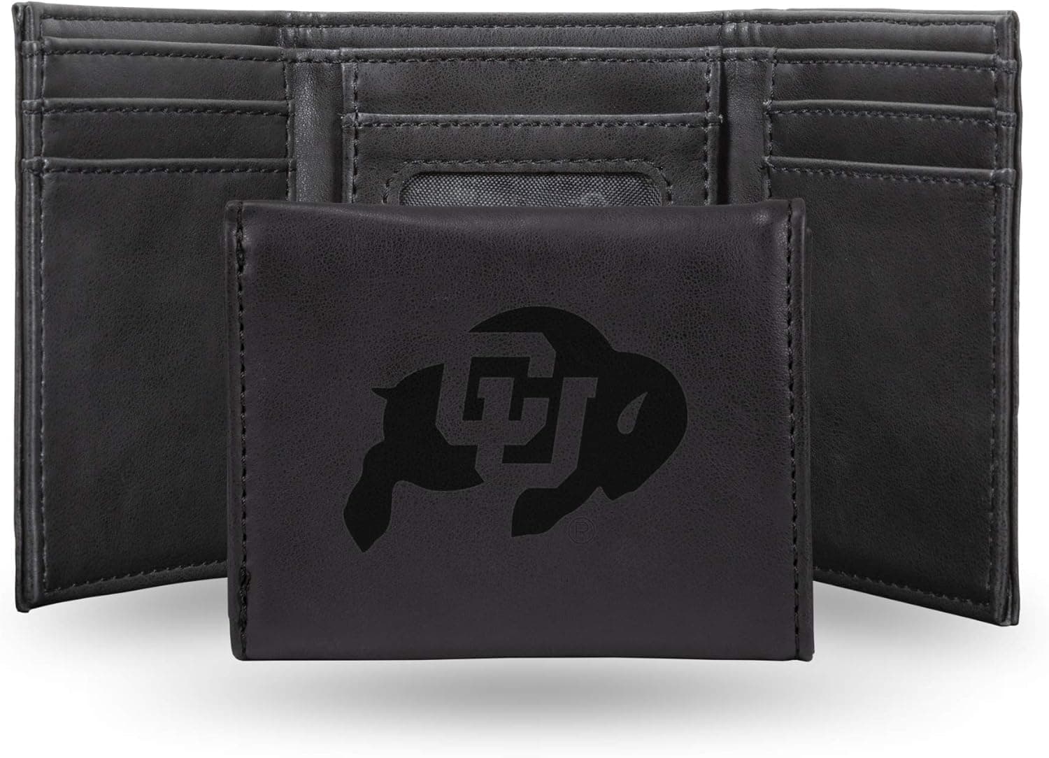 Rico Industries NCAA Laser Engraved Trifold Wallet, Colorado Buffaloes, Black, 3.25 x 4-"