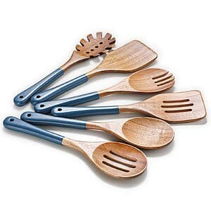 6-pc Rosos Natural Acacia Wood Cooking Utensil Set w/ Smooth Grip Handle (Blue) $7.50 & More