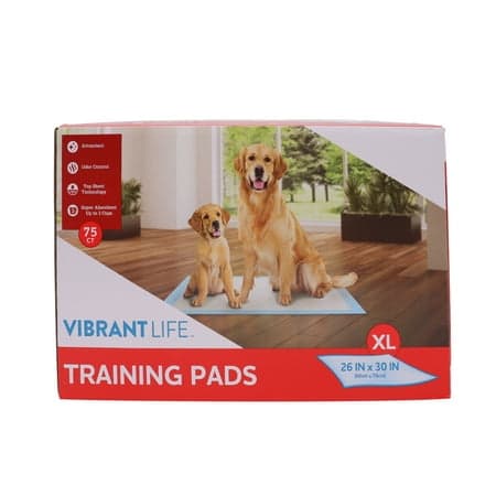Vibrant Life Training Pads – Super Absorbent, Leak Proof, & Fast Dry Dog and Puppy Pee Pads – XL 26 in x 30 in, 75 Count