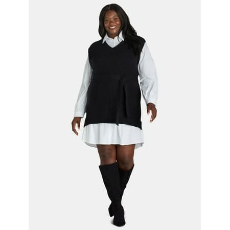 Terra & Sky Women's Plus Size Layered Look Sweater Mini Dress, Sizes 0X-5X