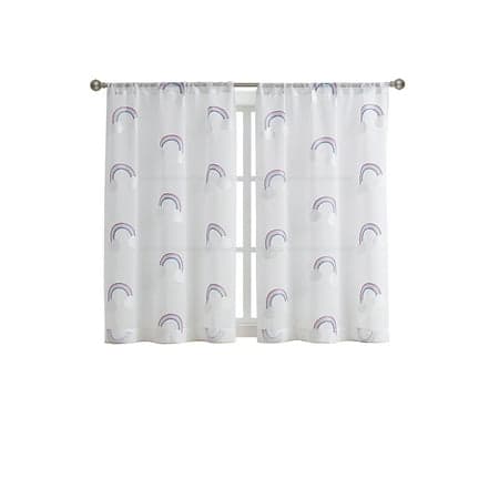 Your Zone Embroidered Rainbow Rod Pocket Sheer Single Curtain Panel, White/Multi, 38"W x 54"L