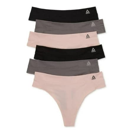 Reebok Women's Underwear Airtech Performance Thong Panties, 6-Pack, Sizes XS-3XL