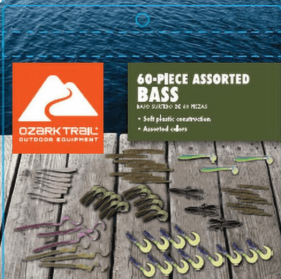 60-Piece Ozark Trail Bass Soft Plastic Lures Value Grab Bag