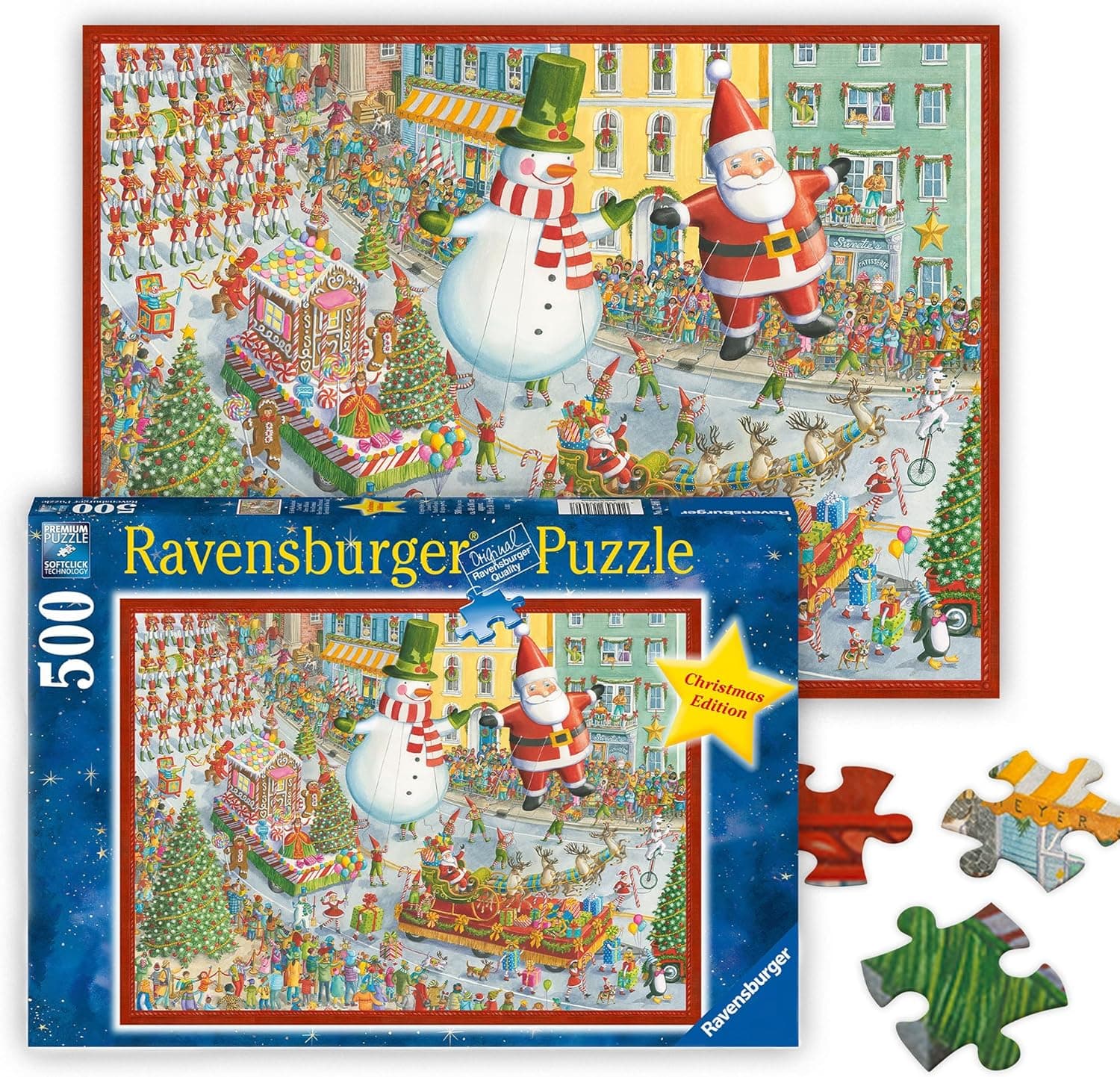 Ravensburger - Here Comes Christmas! - 500 Piece Jigsaw Puzzle - Featuring Santa and a Snowman as They Thrill The Crowd in The Big Parade - Premium Quality - Ages 12+