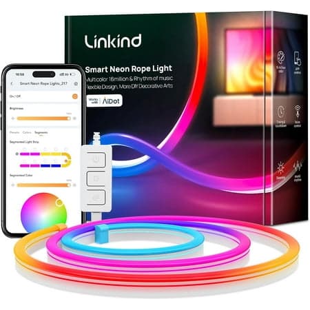 Neon Rope Light, Linkind 10FT RGBIC LED Light Strip with Music Sync, Color Changing, Works with Alexa, Google Assistant