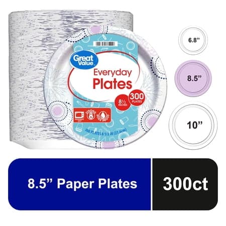 Great Value Disposable Paper Plates, 8.5", 300 Count