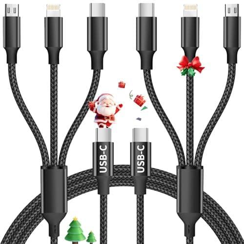 3-in-1 Charging Cable: 2-Pack Jogrytece 4' USB-C, Lightning, Micro-USB
