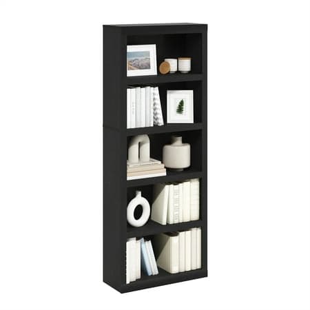 Furinno Rail 5-Tier Open Shelf Bookcase, Blackwood