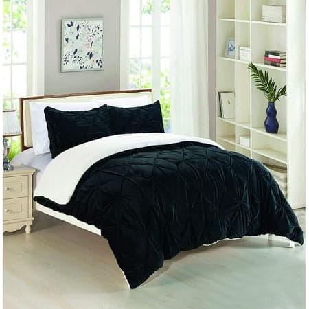 Pleated Sherpa Reversible Comforter Set King/California King Black 10-Pieces