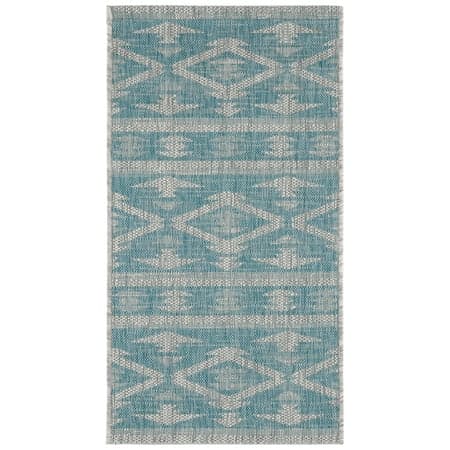 SAFAVIEH Courtyard April Geometric Indoor/Outdoor Area Rug, Aqua/Grey, 2' x 3'7"