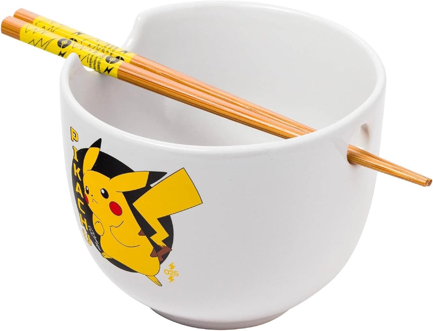 Silver Buffalo Pokemon Pikachu Ceramic Ramen Noodle Rice Bowl with Chopsticks, Microwave Safe, 20 Ounces