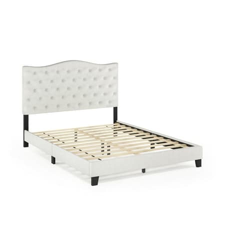 Furinno Lille Button Tufted Bed Frame, Linen, Queen