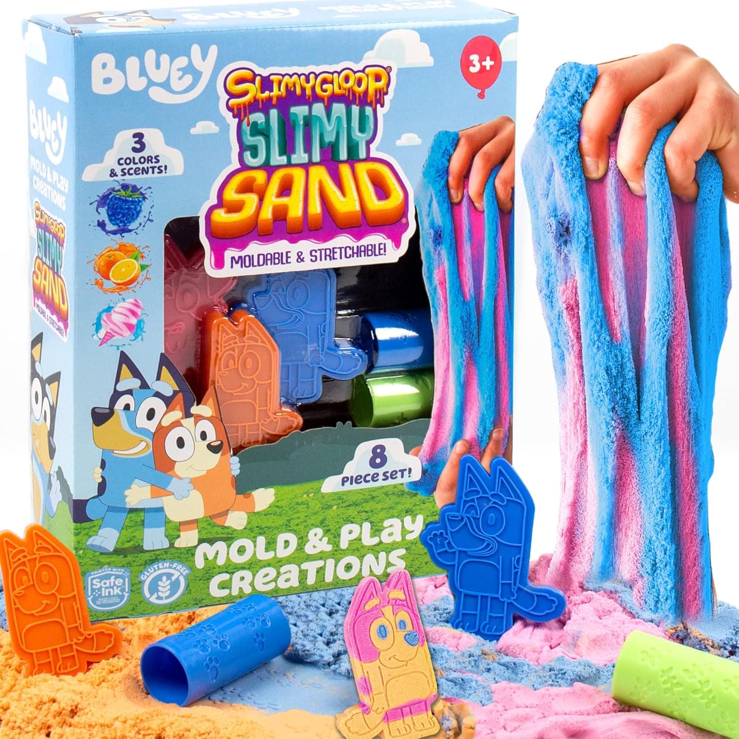 Bluey SLIMYGLOOP Slimy Sand Mold & Play Set - 8 Pieces