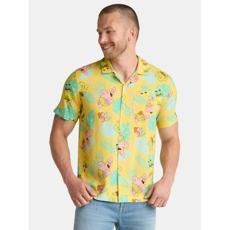 SpongeBob SquarePants Men's and Big Men's Graphic Button Up Shirt, Sizes S-3XL