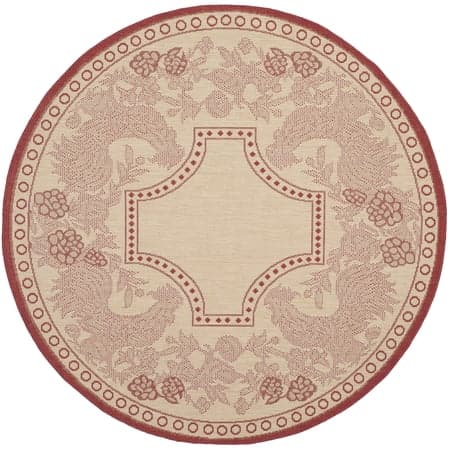 SAFAVIEH Courtyard Claire Rooster Indoor/Outdoor Area Rug, 6'7" x 6'7" Round, Natural/Red
