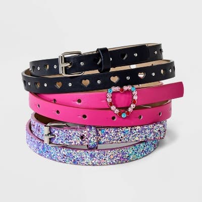 Girls' 3pk Heart Belt Set - Cat & Jack™ L: Adjustable Skinny Apparel Accessories with Buckle Closure