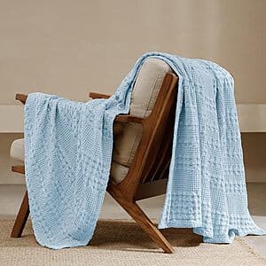 Cozy 100% Cotton Waffle Weave Throw Blanket in Baby Blue - $12.50 & More