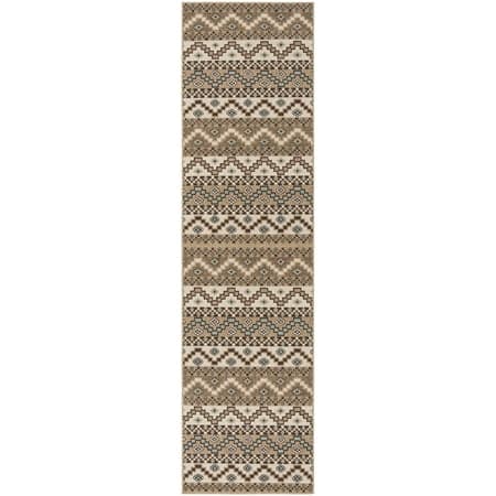 SAFAVIEH Veranda Luwig Geometric Indoor/Outdoor Runner Rug, Creme/Brown, 2'3" x 10'