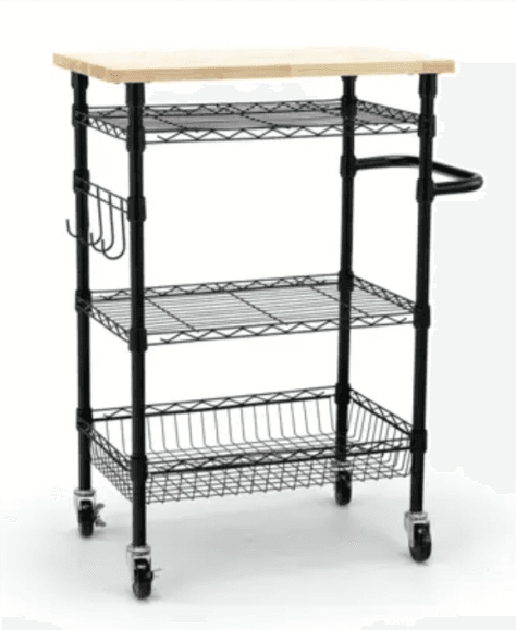 Rubbermaid 3-Tier Rolling Utility Cart with Solid Wood Top - 32% Off at Walmart