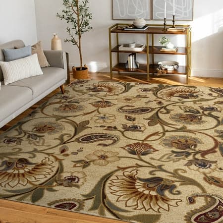 Impressions Transitional 5' x 7' Beige and Green Polypropylene Indoor Area Rug