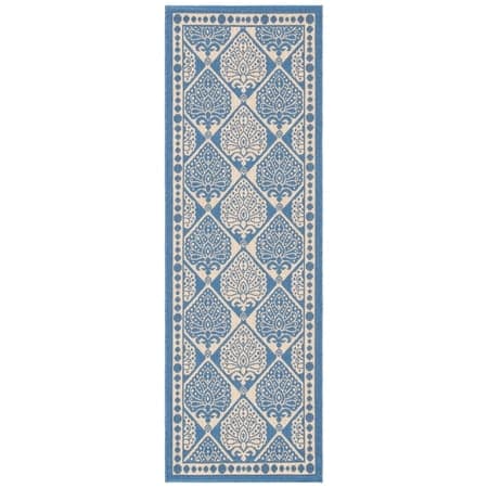 SAFAVIEH Courtyard Barrett Geometric Indoor/Outdoor Runner Rug, Blue/Ivory, 2'3" x 6'7"