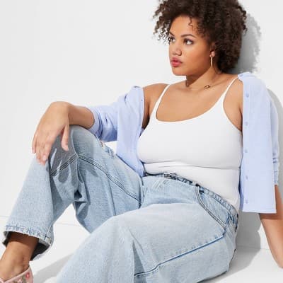 Women's ButterBliss Bodysuit - Wild Fable™ White 1X: Recycled Polyester, Spandex, Adjustable Strap, Scoop Back