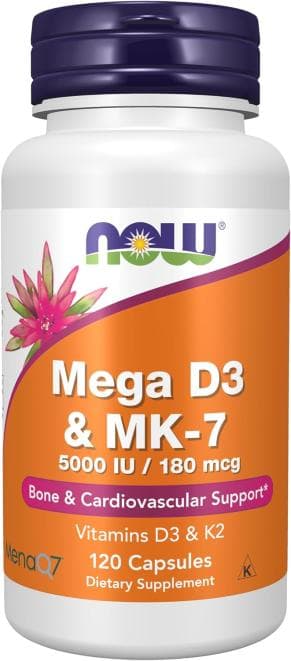120-Count NOW Vitamin D3 and Vitamin K2 Supplements