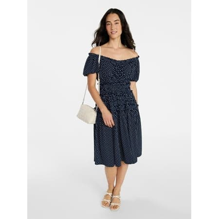 Time and Tru Women's Smocked Midi Dress with Short Puff Sleeves, Sizes XS-XXXL