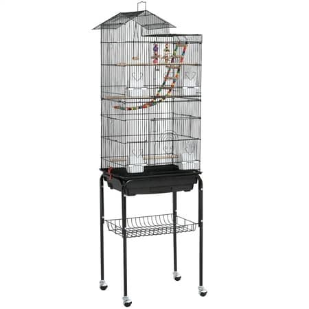 Renwick 62" Metal Rolling Bird Parrot Cage Detachable Stand, Black