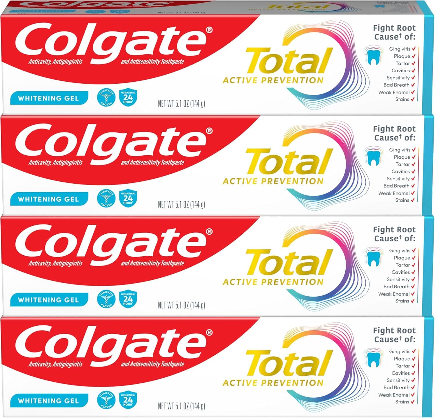 Colgate Total Active Whitening Toothpaste - Mint, 4-Pack