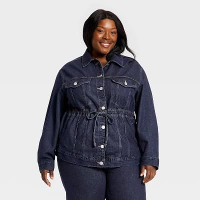 Women's Cinched Waist Trucker Denim Jacket - Universal Thread™ Dark Wash 2X