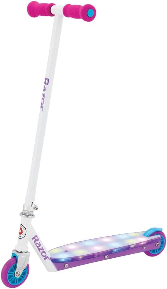 Razor Party Pop Kick Scooter for Kids Ages 6+ - 12 Multi-Color LED Lights, Urethane Wheels, Rear Fender Brake, For Riders up to 143