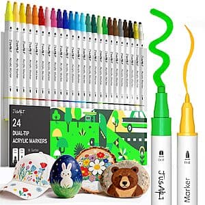 24-Ct JusArt Dual-Tip Acrylic Paint Markers - Vibrant Colors, Great Value