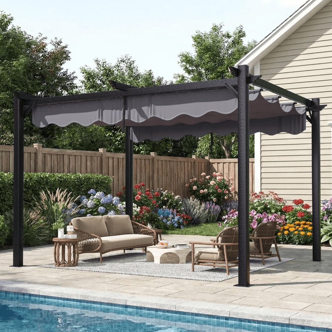 Elevate Your Outdoor Oasis with a Scalloped Canopy Pergola for $213