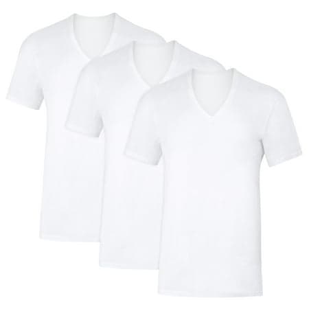 Hanes T-Shirt V-Neck with Sweat Block Tech, 3-Pack, White Tees