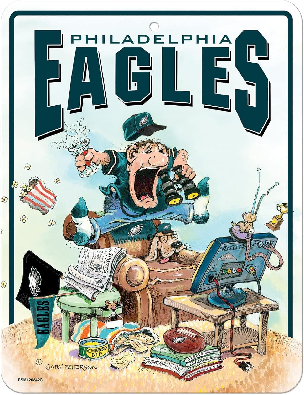 Rico Industries NFL Football Philadelphia Eagles Gary Patterson "The Fan" 8.5" x 11" Carbon Fiber Metal Parking Sign - Great for Man Cave, Bed Room, Office, Home Décor