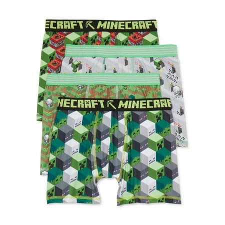 Minecraft Boy's All Over Print Boxer Briefs Underwear, 4-Pack, Sizes XS-XL