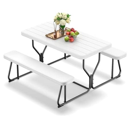 Biotree Outdoor Picnic Table with Bench Set for BBQ, Camping, Patio, White