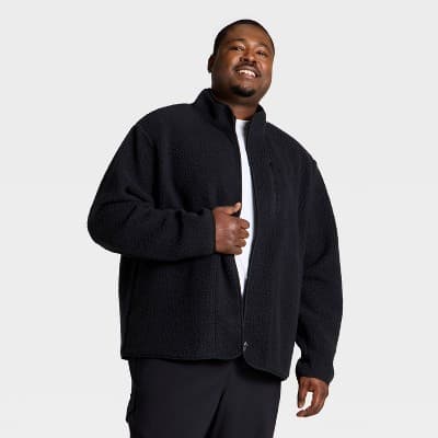 Men's Big High Pile Fleece Full Zip Sweatshirt - All In Motion™ Black 3XL