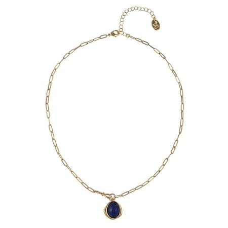 Time and Tru Goldtone Lapis Lazuli Round Pendant Necklace