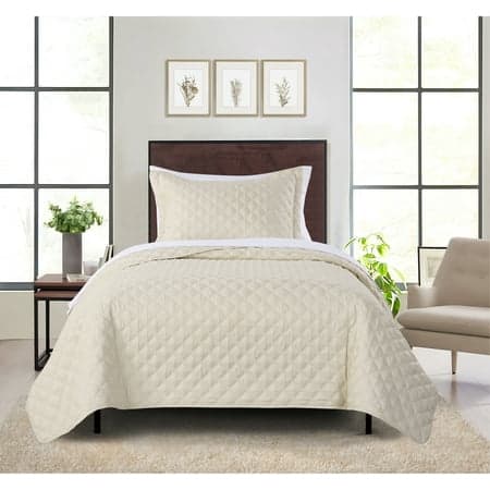 Mainstays All in One Lightweight Quilt Set and Sheet Set -5 Piece, Twin/Twin-XL, Beige