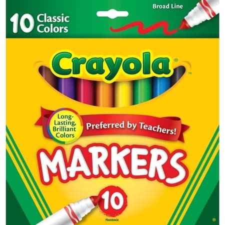Crayola Broad Line Markers, 10 Ct, Back to School Supplies for Kids, Teacher Supplies, Beginner Child