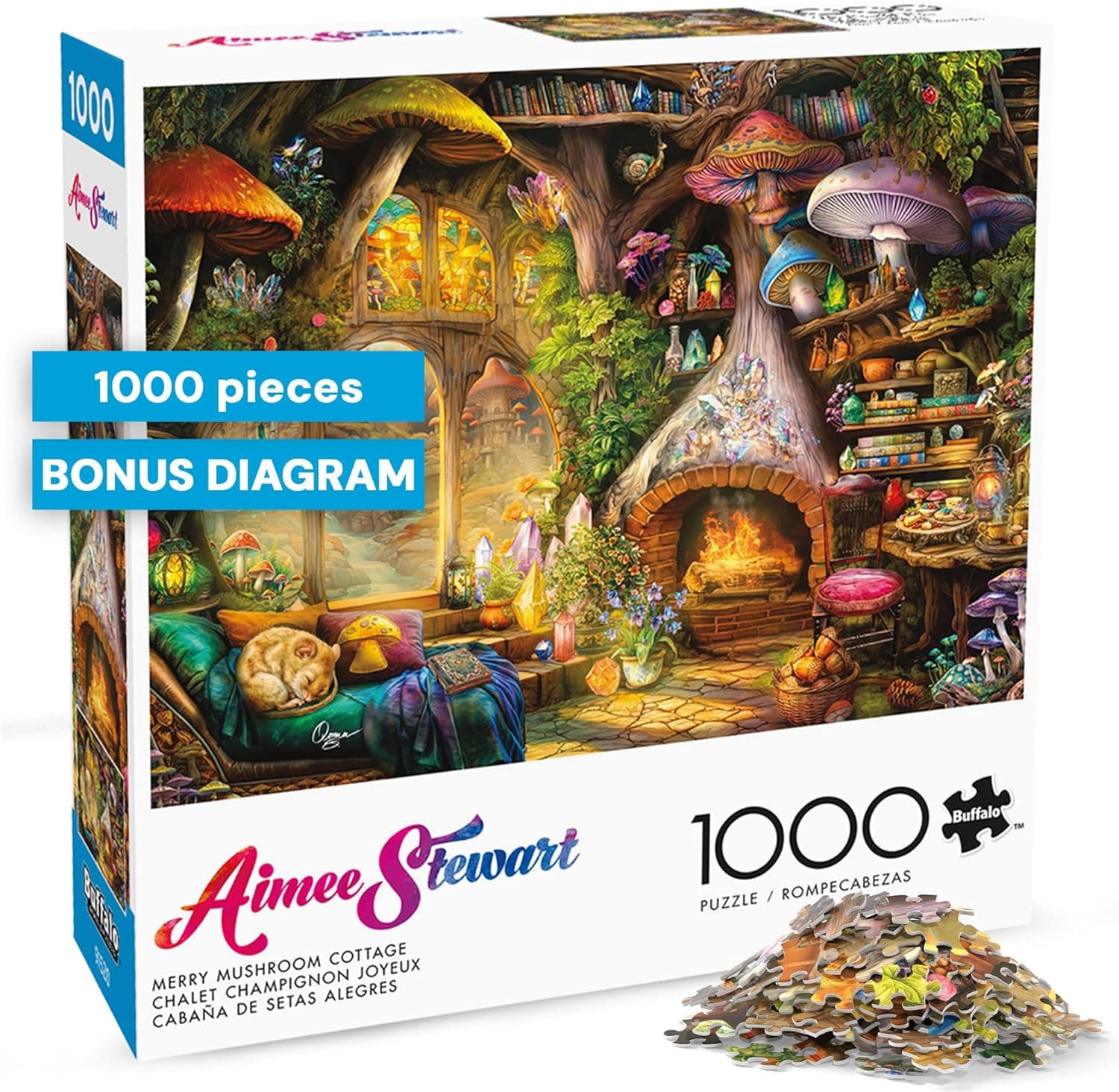 Buffalo Games – Aimee Stewart Merry Mushroom Cottage 1000 Piece Jigsaw Puzzle for Adults, Whimsical Fantasy Scene, Made in USA