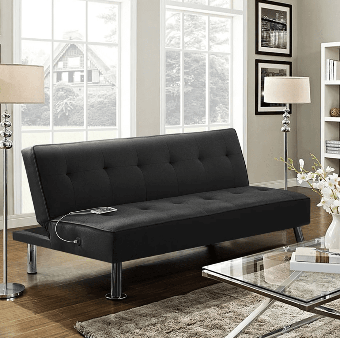 Alden Design Modern Fabric Convertible Futon w/ USB Walmart